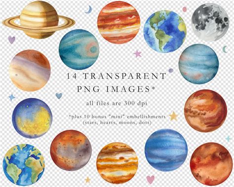 Watercolor Planets, Clipart, Clip Art, Watercolor Solar System, Space ...