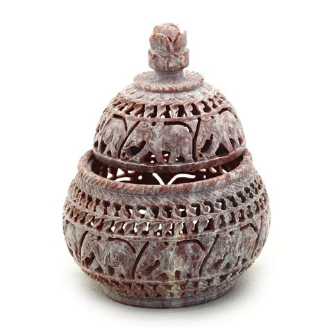 Buy Tayhaa Elephant Carved Matki Shaped Box Tealight Holder Online at ...