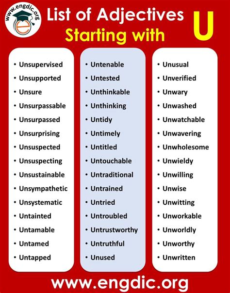 All Adjectives that Start with U (Sorted List) – EngDic