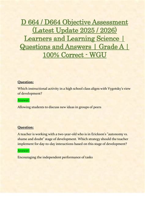 D 664 / D664 Objective Assessment (Latest Update 2025 / 2026) Learners and Learning Science ...