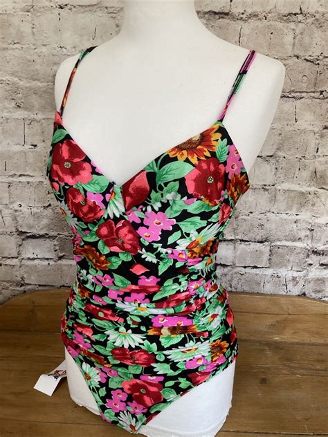 Vintage 1990s Beach Wave Floral Swimming Costume Ladies Uk16 Womens ...