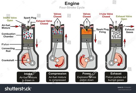 Engine Four Stroke Cycle Infographic Diagram Stock Illustration ...