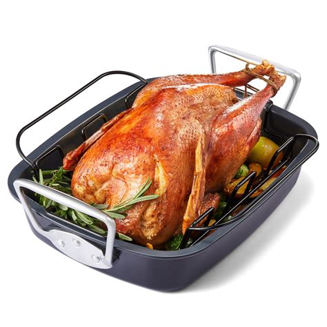 Amazon.com: HONGBAKE Nonstick Turkey Roasting Pan with Rack - 18.7×13.6 ...