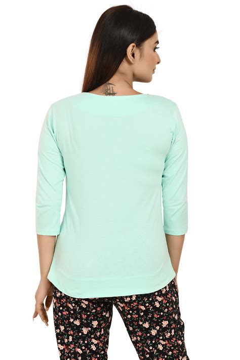 Aqua Green Boat Neck Printed Tees – Deepee Online Store