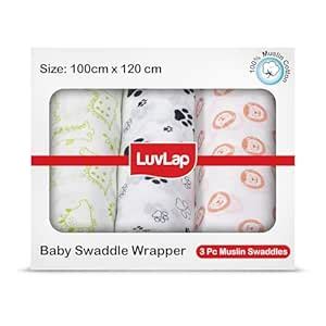 Buy LuvLap 100% Cotton Muslin Baby Swaddle Set, Baby Towel, Size-120cm ...