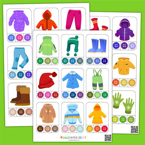 Printable Winter Clothing Color Sorting Game for Kindergarten
