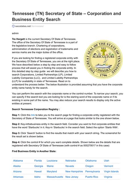 Tennessee (TN) Secretary of State – Corporation and Business Entity ...