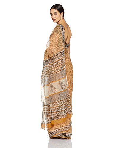 Buy Fabindia Cotton Saree without Blouse Piece (1075294_Mustard_one ...