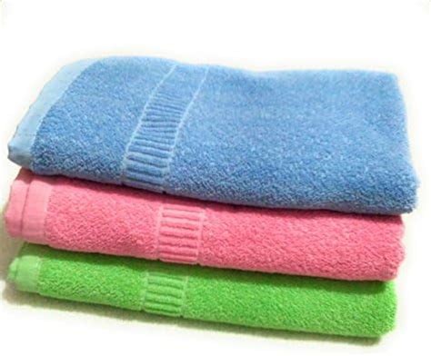 Cotton Colors Plain Cotton Terry Towels Pack of 3, (Blue, Green, Pink ...