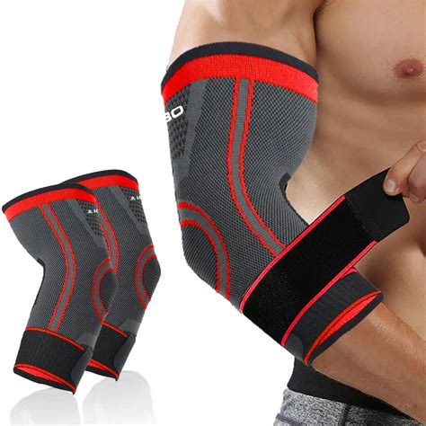 Kobo Elbow Support Compression Sleeve Brace with Straps for Pain Relief ...