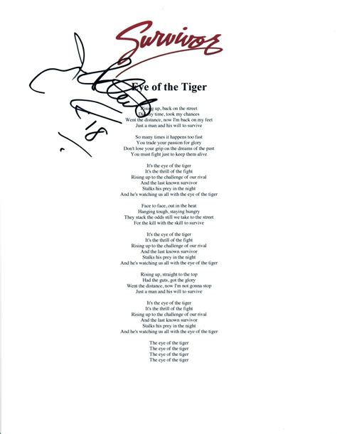 Jim Peterik Signed Autographed Survivor EYE OF THE TIGER 8.5x11 Sheet ...