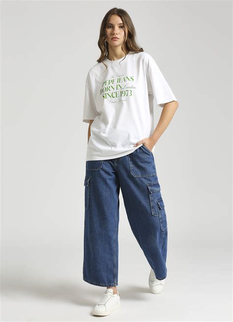 White Oversized Graphic Print Drop Shoulder T-shirt | Pepe Jeans India