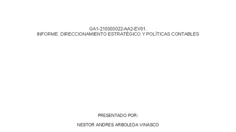 INFORME: DIRECCIONAMIENTO ESTRATÉGICO Y POLÍTICAS CONTABLES - GESTIÓN ...