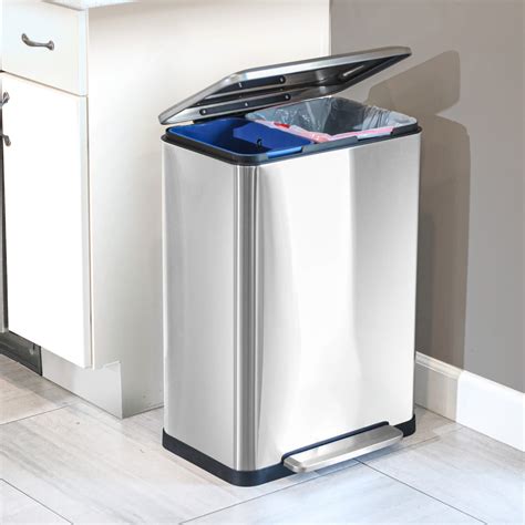 HZL Branded 13 Gallon Wide Kitchen Trash Can, Dual Removable Liners for ...