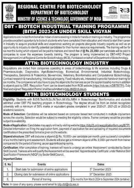 REGIONAL CENTRE FOR BIOTECHNOLOGY, DEPARTMENT OF BIOTECHNOLOGY ...