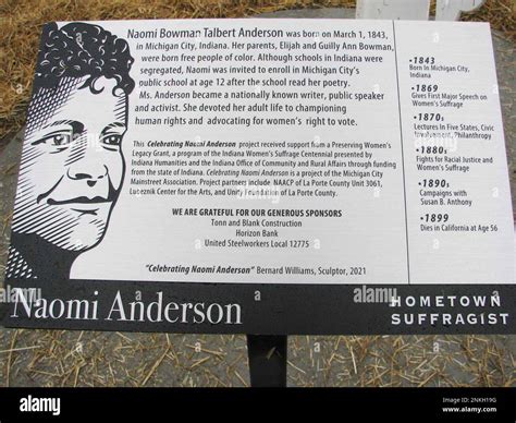 A sculpture of Michigan City-born women's rights activist Naomi Anderson was dedicated Saturday ...