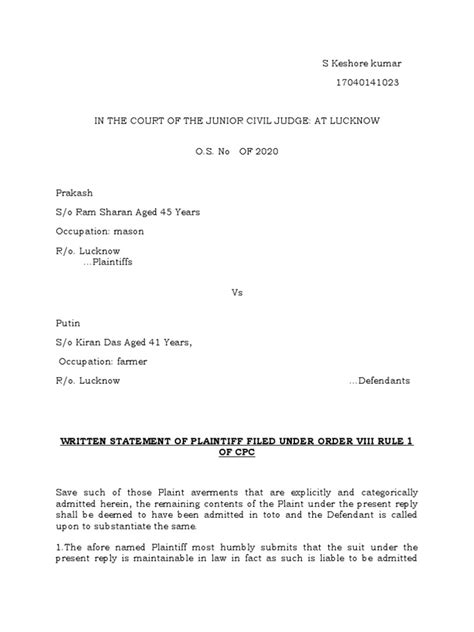 Image result for Written Statement Example CPC