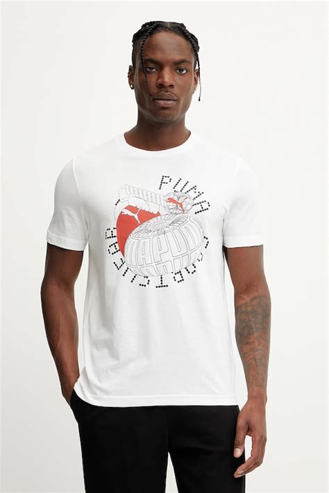 Puma t-shirt bawełniany GRAPHICS Execution męski kolor biały z ...