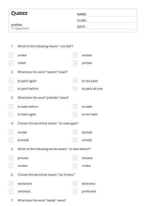 50+ Prefixes worksheets for 2nd Class on Quizizz | Free & Printable