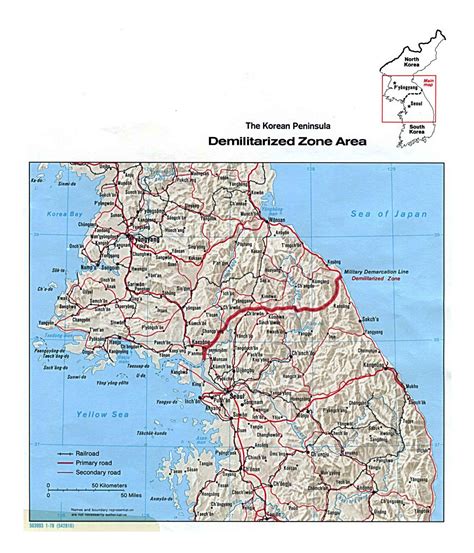 Detailed map of the Korean Peninsula Demilitarized Zone Area with relief - 1978 | North Korea ...