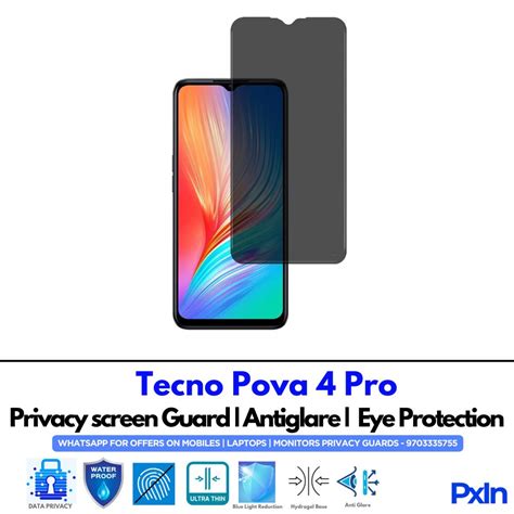 Tecno Pova 4 Pro Privacy Screen Guard with Anti Glare, Blue Light ...
