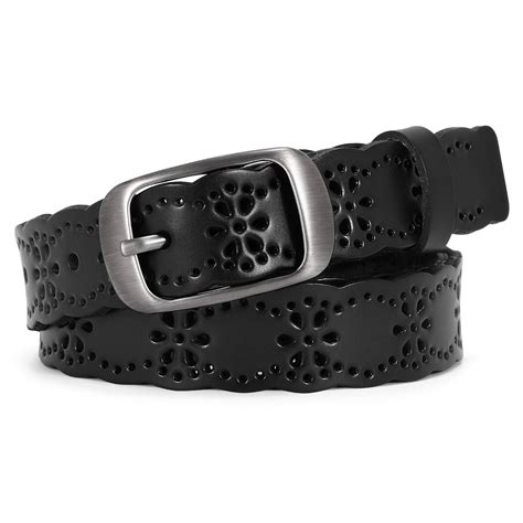 SUOSDEY Hollow Flower Leather Belt for Women Black Belt for Jeans ...