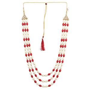 sanjog Necklace For Men Groom Off-White Multi-Stringed Antique Blend of ...