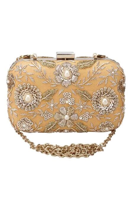 Buy Gold Embroidery Raw Silk Hand Clutch by The Purple Sack Online at ...