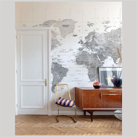 World Map Black/White Wall Mural | Map Wallpaper Mural | ML3002 ...