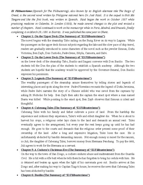 El Filibusterismo Summary per chapter - El Filibusterismo (Spanish for ...