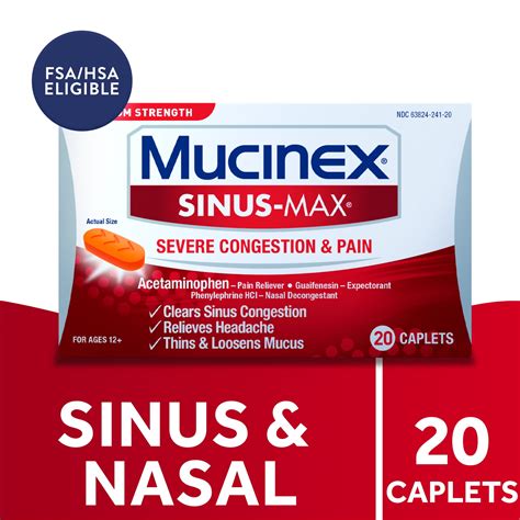 Mucinex Sinus Max, Maximum Strength Cold Medication, Chest & Nasal ...