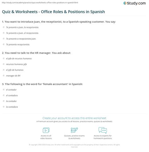 Quiz & Worksheets - Office Roles & Positions in Spanish | Study.com