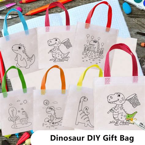 6/12pcs DIY Dinosaur Party Favor Bags, Animal Birthday Party Decor With ...