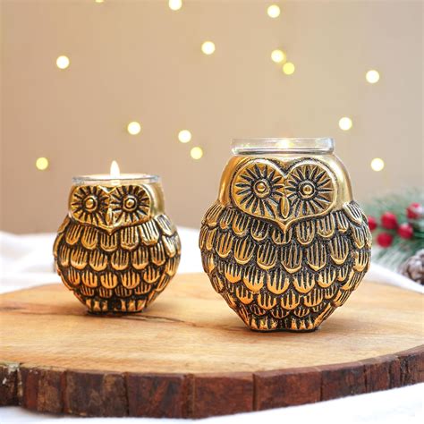 Buy BEHOMA Aluminium Owls with Votives Set of Mother & Child,Statue for ...