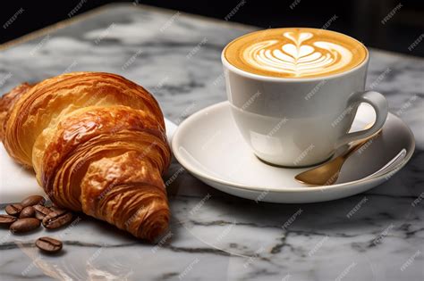 Premium Photo | Coffee Break Latte and Danish Pastry on Marble Surface