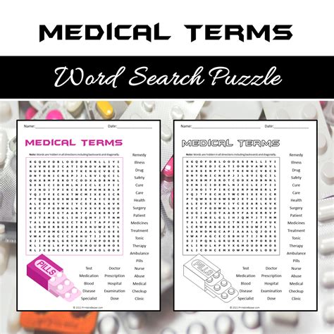 Medical Terms Word Search Puzzle Worksheet PDF – PrintableBazaar