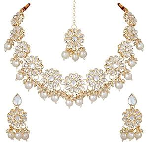 Buy Atasi International Traditional White Pearl Kundan Necklace Set ...