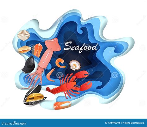 Banners Design Seafood Pages with Mussels, Salmon, Shrimp. Lobster, Squid, Octopus, Shellfish or ...