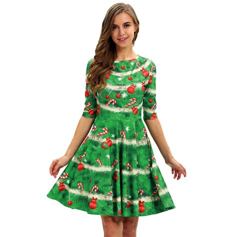 Christmas Dresses - Long Sleeves Xmas Green Dress - Anime Hoodie Shop