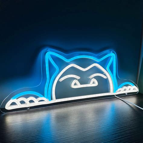 Cute Snorlax Pokemon Neon Sign Anime Gamer Decor Blue Light - Keysium