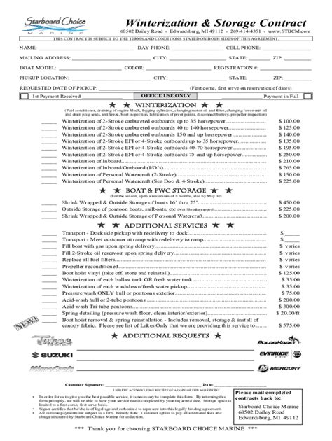 Fillable Online Winterization & Storage Contract Fax Email Print ...