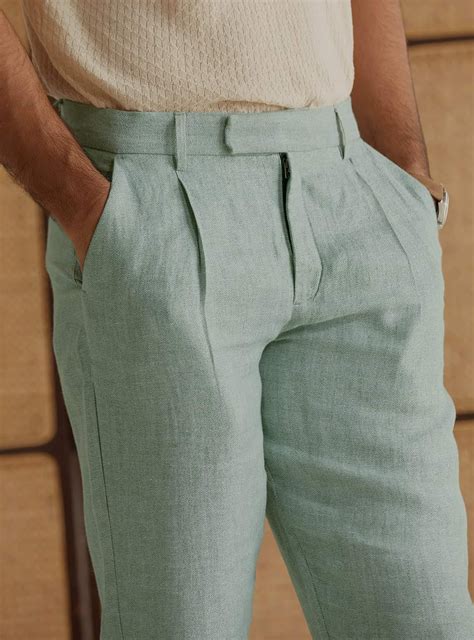 Buy Sea Foam Linen Pants | Casual Green Solid Pant for Men Online | Andamen