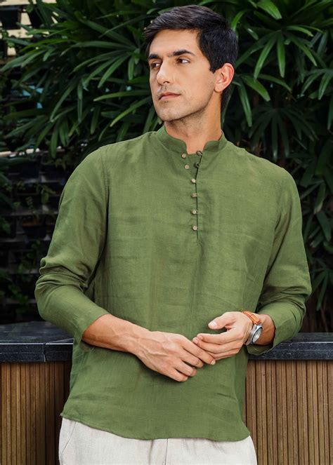 Cossack Green Pure Linen Full Sleeve Shirt Kurta – Linen Trail
