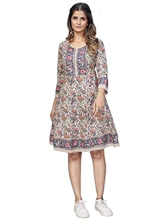 Buy Vbuyz Women's Cotton Floral Print Flared Regular Fit Dress (VF-KU ...