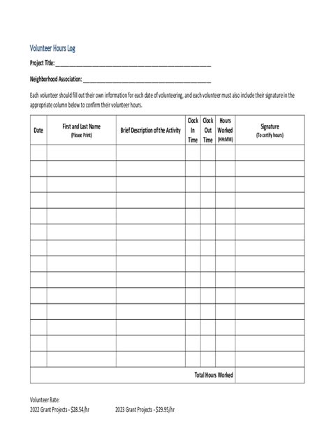 Volunteer Hours Log Form - Blank Fillable Template | Fill Out, Print ...