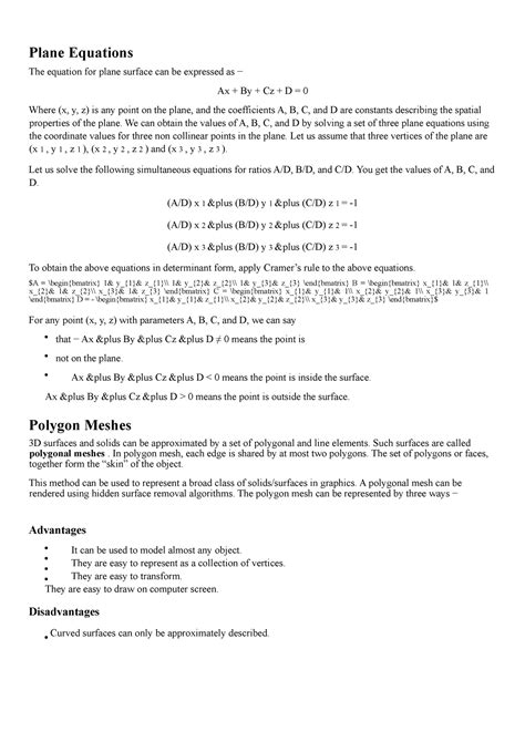 3.Plane Equations - Plane Equations The equation for plane surface can ...