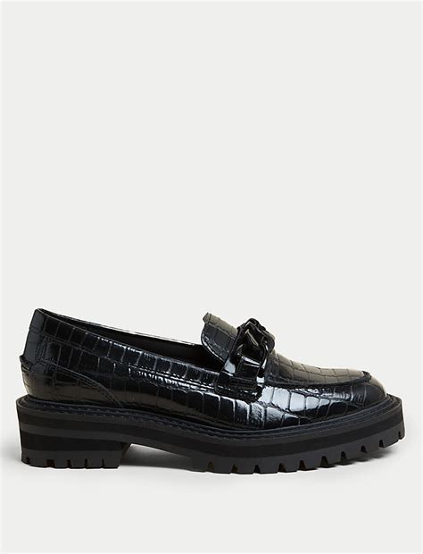 Buy Leather Croc Block Heel Square Toe Loafers at Marks & Spencer