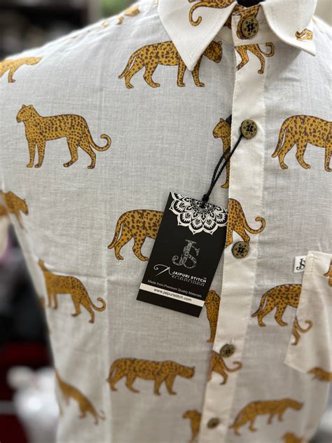 White Cheetah Printed Mens Half Sleeves Cotton Shirt – Jaipuri Stitch