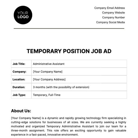 Free Temporary Position Job Ad HR Template to Edit Online