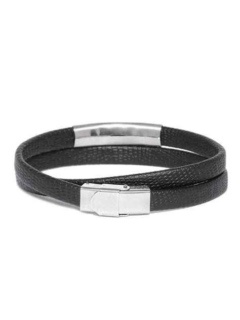 Buy Unknown By Ayesha Black Leather Link Bracelet for Men at Amazon.in